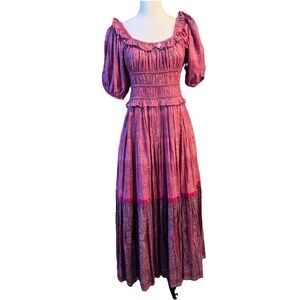 🌸 Boho Cottagecore Smocked Maxi Dress – Puff Sleeve Prairie Vibes 🌸